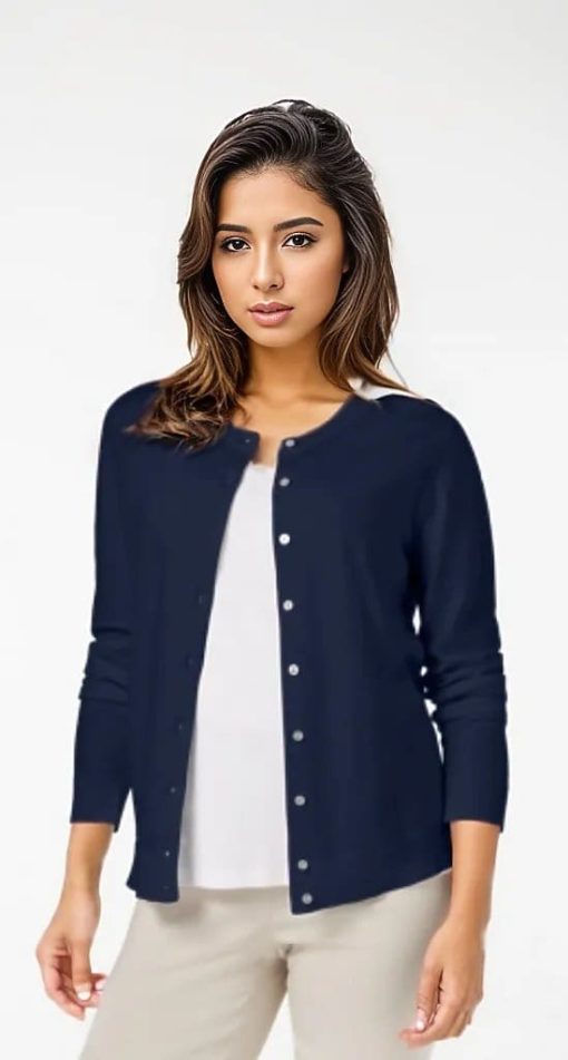 Karen Scott Crew-Neck Cardigan,  Intrepid Blue X-SMALL