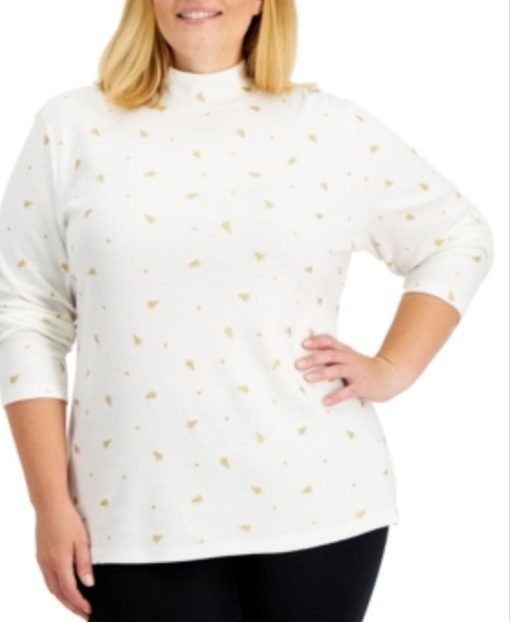 Karen Scott Plus Ivory Tree Print Turtleneck Top - Plus Size 2X - Women's Shirts