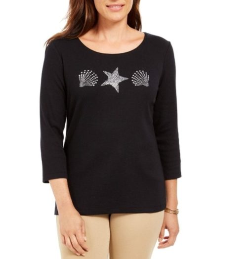 karen scott women s studded seashell top black - size XL