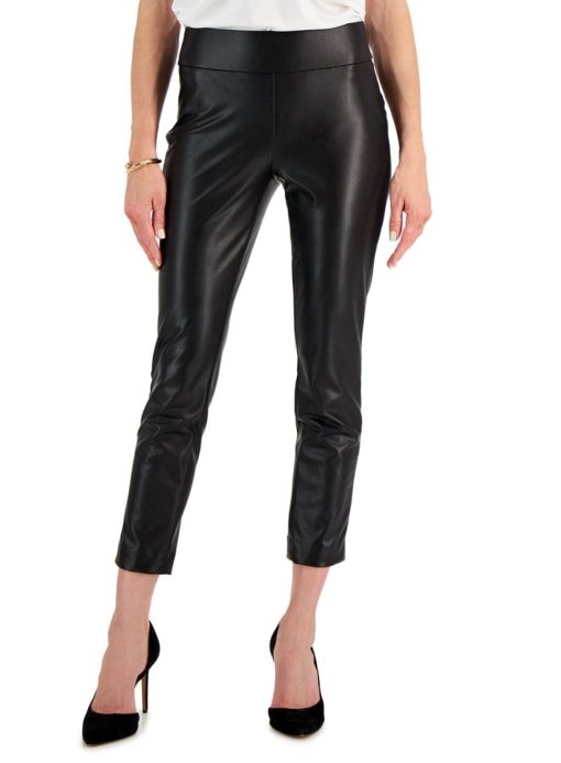 Kasper Petite Faux-Leather Pull-on Slim-Fit Pants PXL