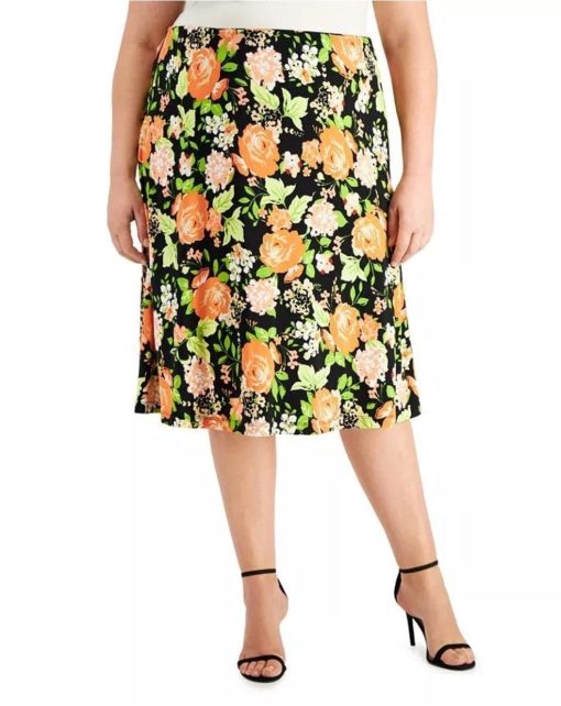 Kasper Women's Floral Midi A Line Skirt Plus 3X Black Size 3X