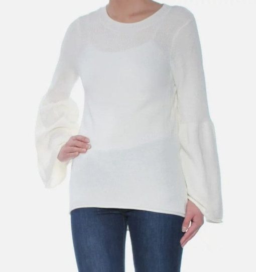 Kensie Womens Bell Sleeve Pullover Sweater, White, XL