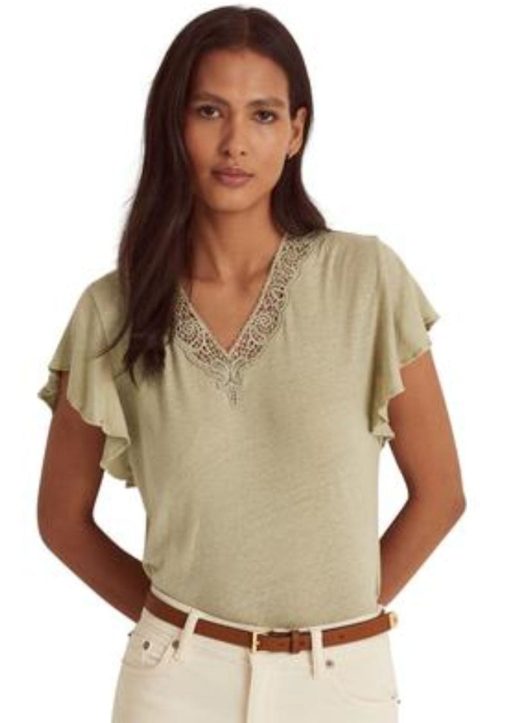 Lauren Ralph Lauren Women's Jersey Flutter-Sleeve T-Shirt Xl, Ranch Sage