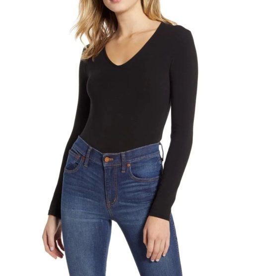 Madewell Black V-Neck Bodysuit - Size M - Women's Tops