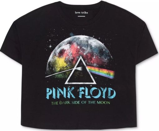 Love Tribe Womens Plus Size Trendy Pink Floyd Cotton Cropped T-Shirt (2X, Black)