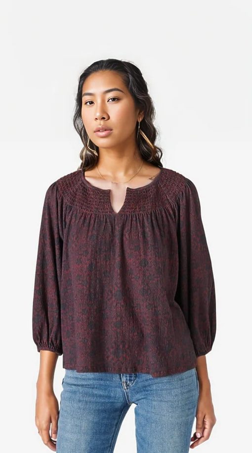 Lucky Brand Smocked-Yoke Top XS