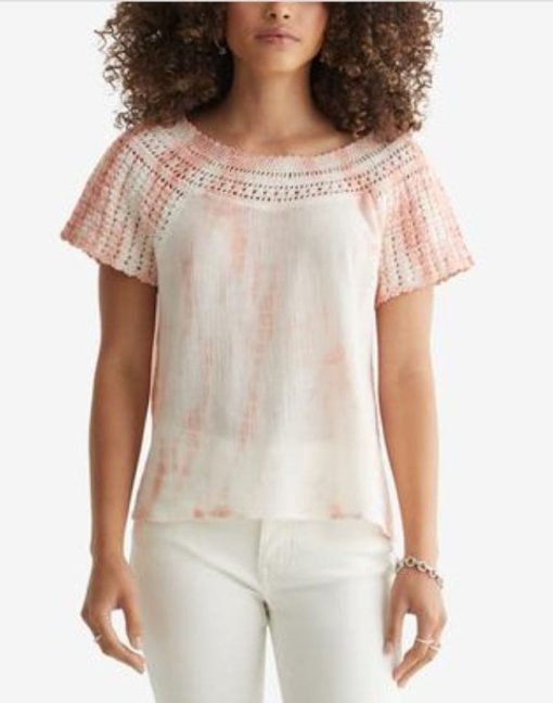 Lucky Brand Women S Crochet Detail Cotton Top in Zephyr Pink Size X-Large