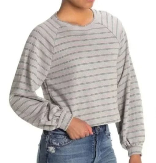 LUSH Nordstrom Stripe Balloon Sleeve Cropped Sweatshirt -L