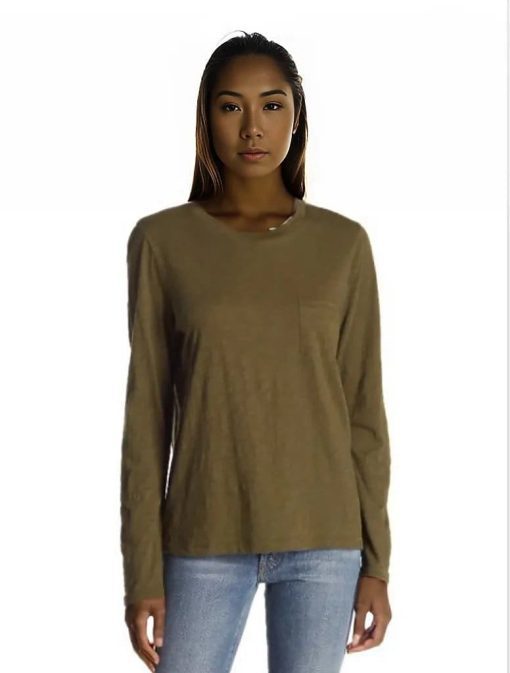 Madewell Women Plus Cotton Long Sleeve Crew Neck T-Shirts Top Green SIZE2X