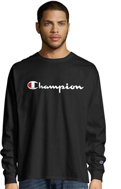 Men's Champion Classic Graphic Long-Sleeve T-Shirt, Screenprint Script Logo Black L