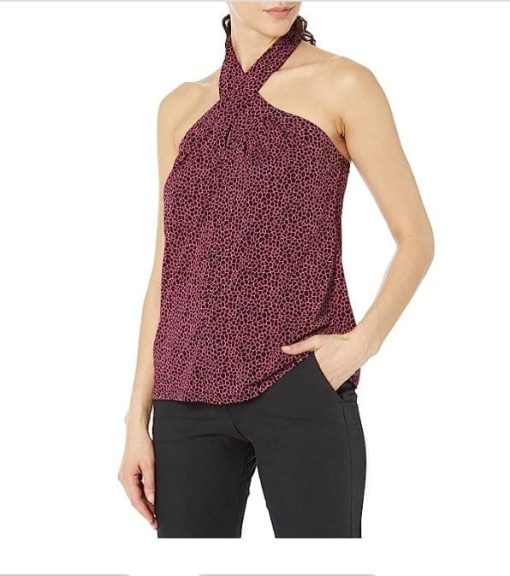 Michael Michael Kors Women's Micro-Print Halter Top S, Cerise - All