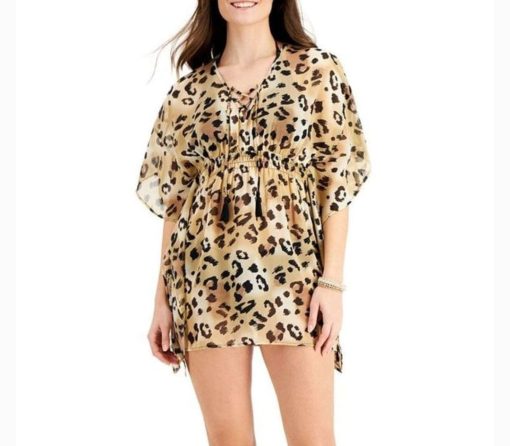 Miken Junior's Leopard Print Swim Cover Up Dress - Brown - Medium