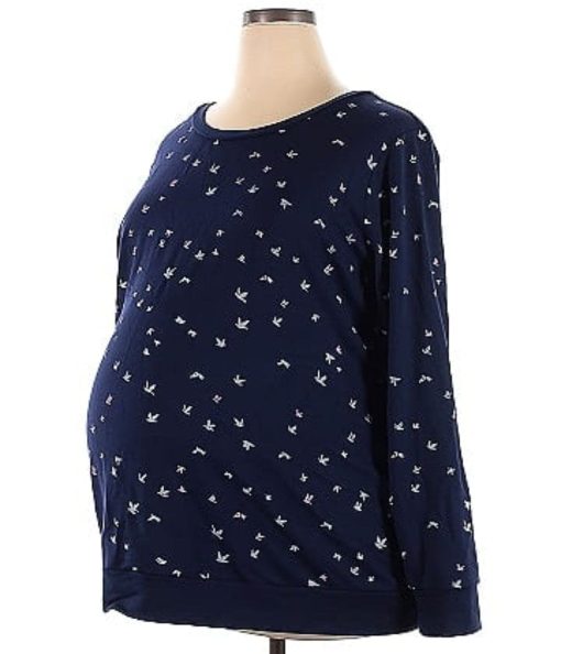 Motherhood Color Block Polka Dots Navy Blue Pullover Sweater 1X