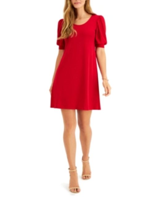 MSK Petites Womens Knit Puff Sleeves Sheath Dress PS