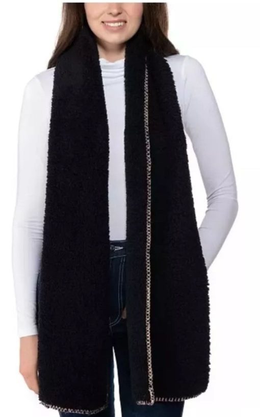 NEW Jenni Solid Black Sherpa Soft Scarf Wrap, One Size