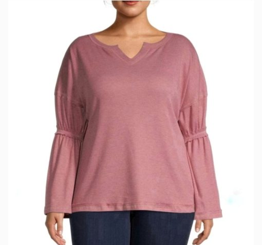 Baea Plus Size Pink Flare Sleeve Top - Women's Blouse - L