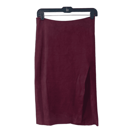 Olivaceous Red Burgundy Suede Velvet Midi Slit Skirt Size S