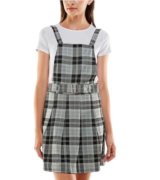 Planet Gold Plaid Jumper Dress Juniors Black/Gray S - Skirt Set