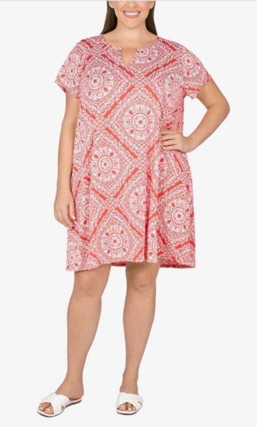 Plus Size Ruby Rd. Short Sleeve Puff Print Dress 1X