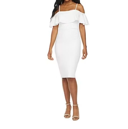 Premier Amour White Cold Shoulder Midi Dress - Size 4 - Cocktail Dress