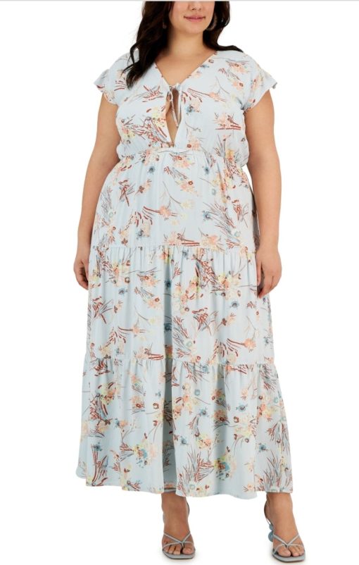 Rachel Rachel Roy Plus Size Floral-Print Keyhole Tie-Detail Maxi Dress 22W