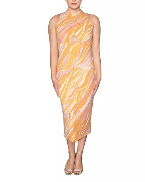 RACHEL RACHEL ROY Womens Orange Crossover Sleeveless Midi Evening Sheath Dress S