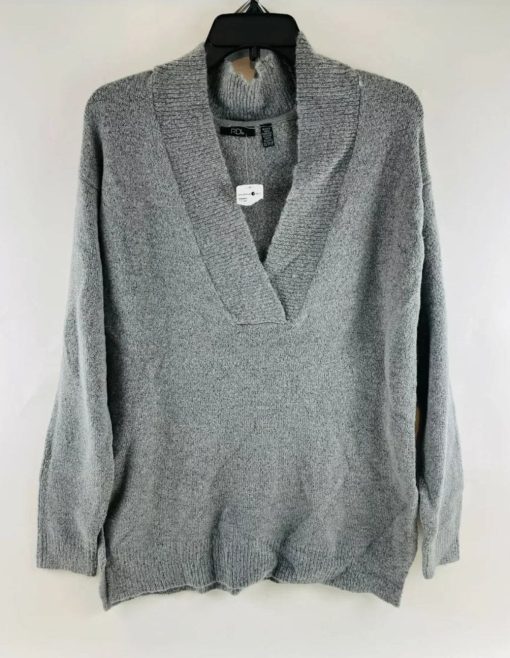 RDI Sweater Women's Size XS Gray Deep V Neck Long Sleeve Pullover Oversized XS