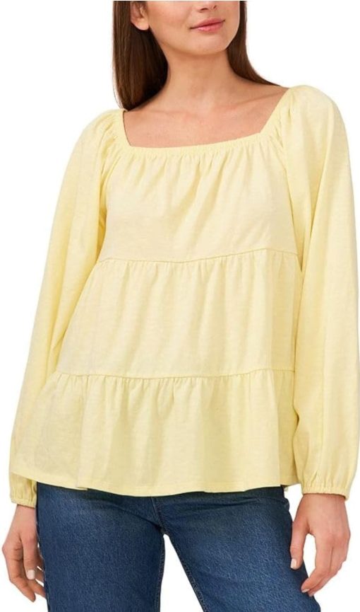 Riley & Rae Women's Square Neck Tiered Blouse Yellow Size  SIZELarge