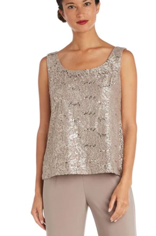 R&M RICHARDS WOMEN'S BEIGE SEQUINED LACE SCOOP-NECK FORMAL TANK TOP SIZE 10