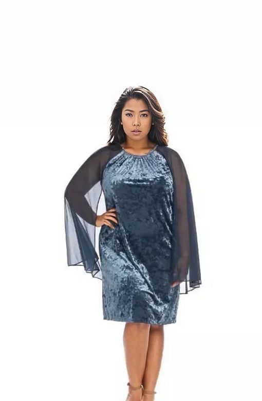 R&M Richards Women's Short Dress With Rhinestone Neck and Chiffon Cape, Charcoal, 8