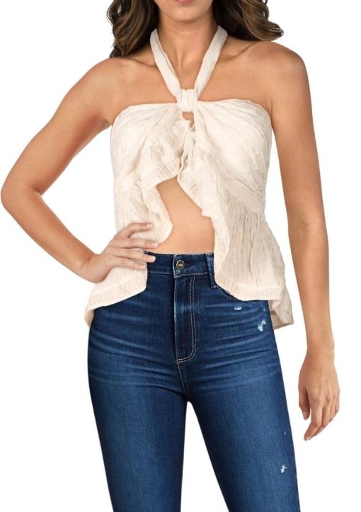 Roselle Womens Sheer Ruffled Halter Top. XS