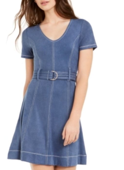 Rosie Harlow Womens Blue  Short Sleeve V Neck Short Fit + Flare Dress  Size S