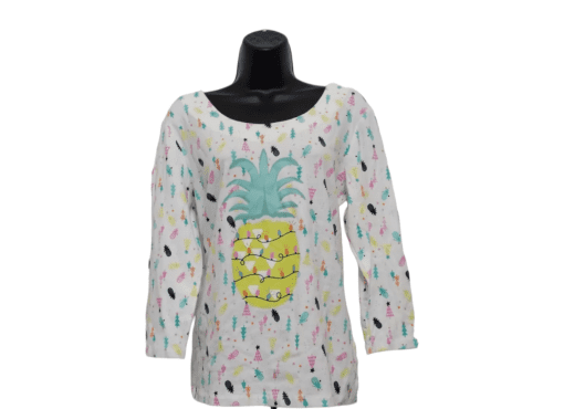 RUBY RD Women's Colourful Christmas Festive Pineapple 3/4 Length Sleeve Top Size 1X