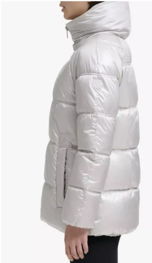 Kenneth Cole Women's Hidden-Hood Quilted Puffer - Silver - Size S - Image 3