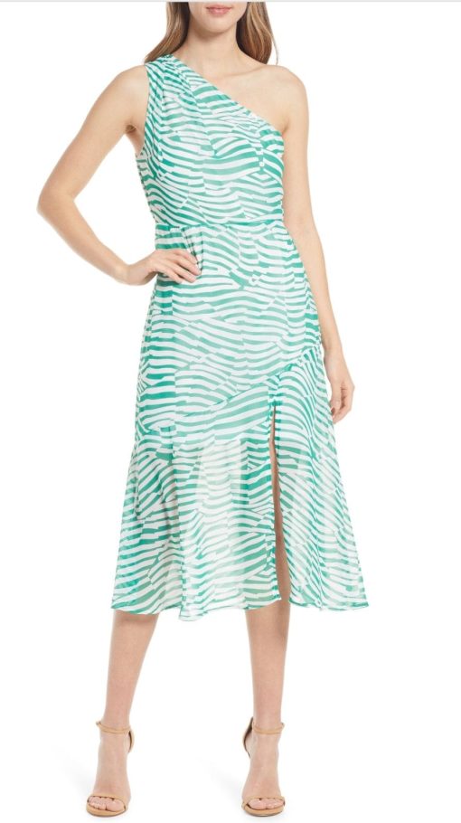 Sam Edelman Stripe One-Shoulder Maxi Dress in Green/White at Nordstrom, Size 14