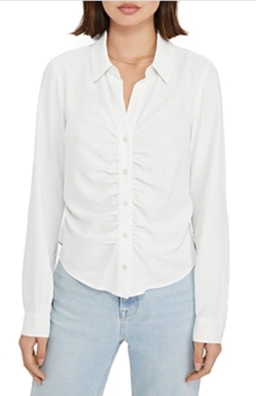 Sanctuary Ruched Boyfriend Button-up Shirt in White XXL