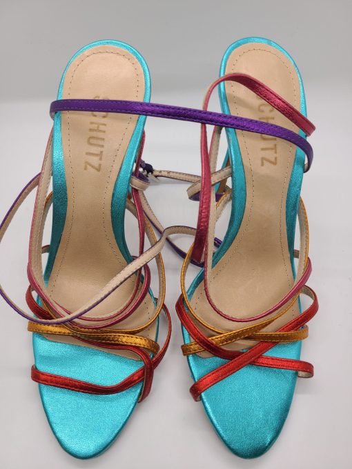 Schutz Lizbeth Multi Colored Suede Slim Criss-Cross Open-Toe Heeled Sandals 7B