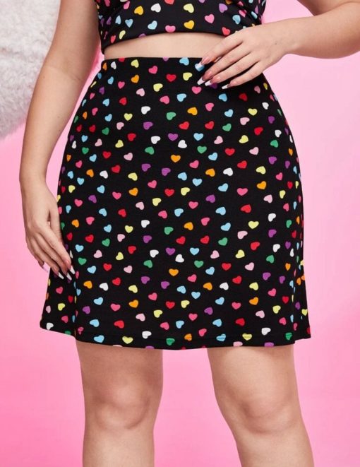 SHEIN Plus Black Heart Print Mini Skirt - 3XL - Women's Skirts