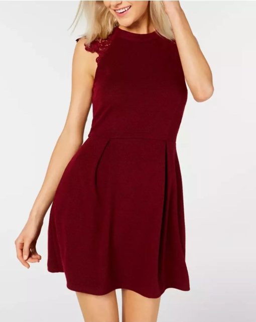 Speechless Juniors Burgundy Lace Skater Dress - Size M - Party Dress