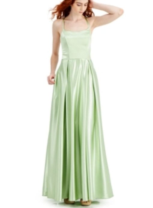 SPEECHLESS Womens Green Pocketed Spaghetti Strap Square Neck Full-Length Formal a-Line Dress Juniors SIZE1