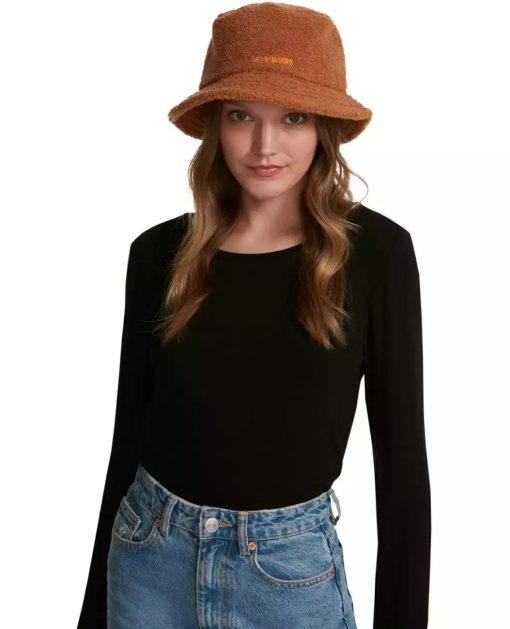 Steve Madden Sherpa Bucket Hat Brown One Size