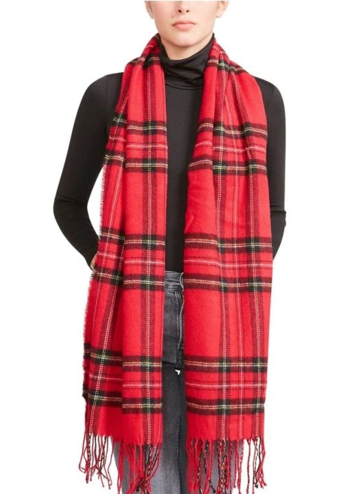 STEVE MADDEN Womens Blanket Scarf Classic Tartan Red