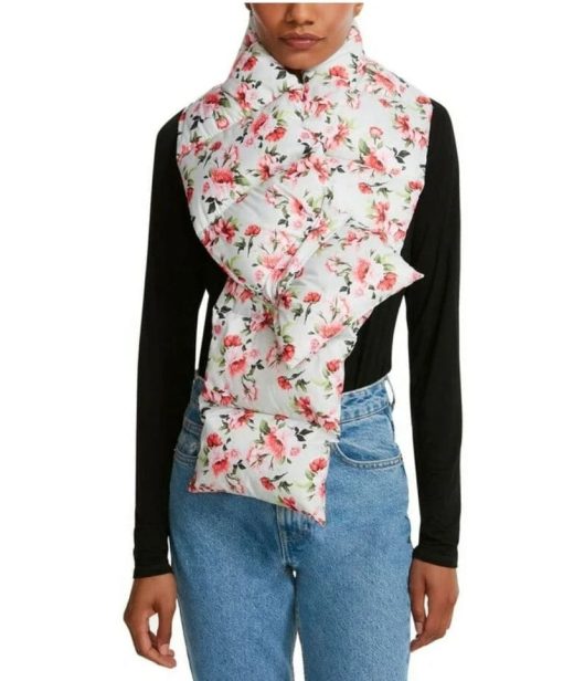 Steve Madden Women's Velvet Puffer Scarf, Off White Floral, OS 1SFM