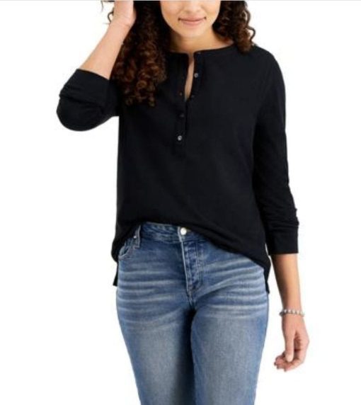 Style & Co Henley Top, Deep Black SIZESM