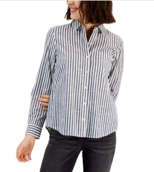 Style & Co Petite Classic Poplin Perfect Shirt, - Industrial Blue Combo PP