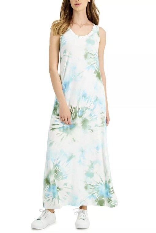 Style & Co. Tie Dye Maxi Dress - Blue/Green, Size S - Women's Dresses