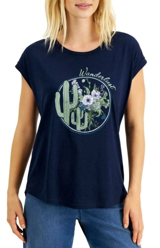 Style & Co. Navy Cactus Graphic Tee - Women's T-Shirt - S-XXL