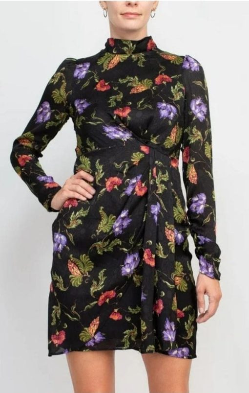 Taylor high neck long sleeve pleated side floral print chiffon 8