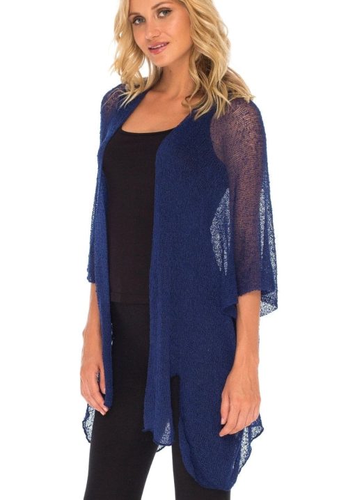 Thyme Navy Blue Sheer Cardigan 2X Plus Size Women's Clothing