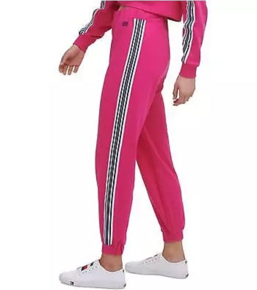 Tommy Hilfiger Women's 3X Fuchsia Pink Sport Striped Boyfriend Sweatpants